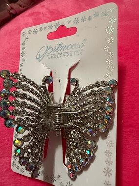 Princess Accessories Silver Butterfly Hair Clip with Iridescent Stones